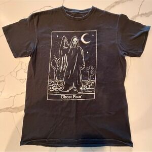 Ghost Face Scream Movie Tarot Card Graphic T-Shirt Mens Small Black Horror Tee